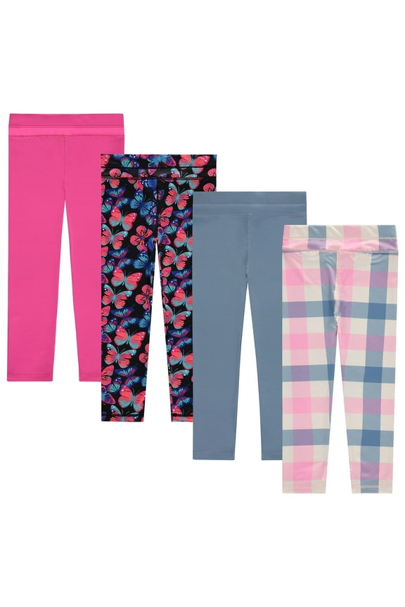 GIRLS 4PK EXERCISE LEGGINGS, FUSHA, 4/5