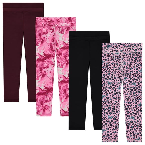 GIRLS 4PK EXERCISE LEGGINGS, MARBL, 4/5