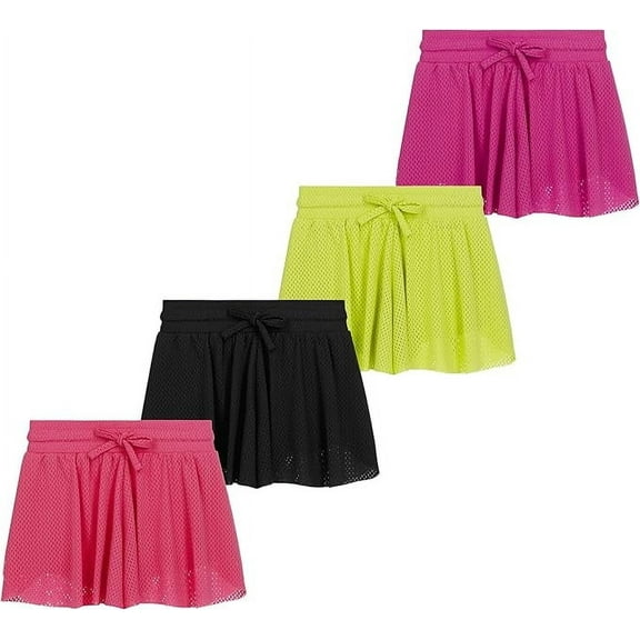 BTween 4 Pack Girls Mesh Athletic Butterfly Shorts Lightweight Sports Shorts for Girls with Lining Drawstring Waistband, White, 10