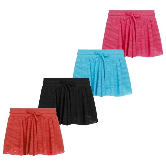 Btween Girls 4 Pack Mesh Athletic Butterfly Shorts – Lightweight Sports Shorts with Lining & Drawstring Waistband for Active Kids
