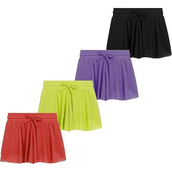 BTween 4 Pack Girls Mesh Athletic Butterfly Shorts Lightweight Sports Shorts for Girls with Lining Drawstring Waistband, Blue, 6