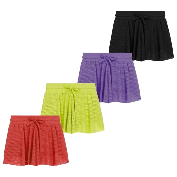 Btween Girls 4 Pack Mesh Athletic Butterfly Shorts – Lightweight Sports Shorts with Lining & Drawstring Waistband for Active Kids