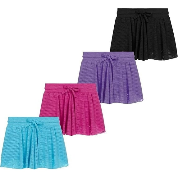 BTween 4 Pack Girls Mesh Athletic Butterfly Shorts Lightweight Sports Shorts for Girls with Lining Drawstring Waistband, Pink, 10