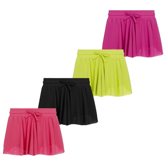 Btween Girls 4 Pack Mesh Athletic Butterfly Shorts – Lightweight Sports Shorts with Lining & Drawstring Waistband for Active Kids