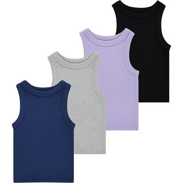 Girls' 4-Pack Ribbed Tank Tops – Sleeveless Cotton Blend Tees for Everyday Wear, Layering, or Summer Outfits (Sizes 4-14)