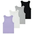 thumbnail image 1 of BTween Girls 4 Pack Ribbed Tank Tops Sleeveless Cotton Blend Tees for Everyday Wear, Layering, or Summer Outfits, Lavender, 7, 1 of 5