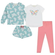 Btween Butterfly Print Short Sleeve T-Shirt Sweatshirt Shorts Outfit Set Little Girl's
