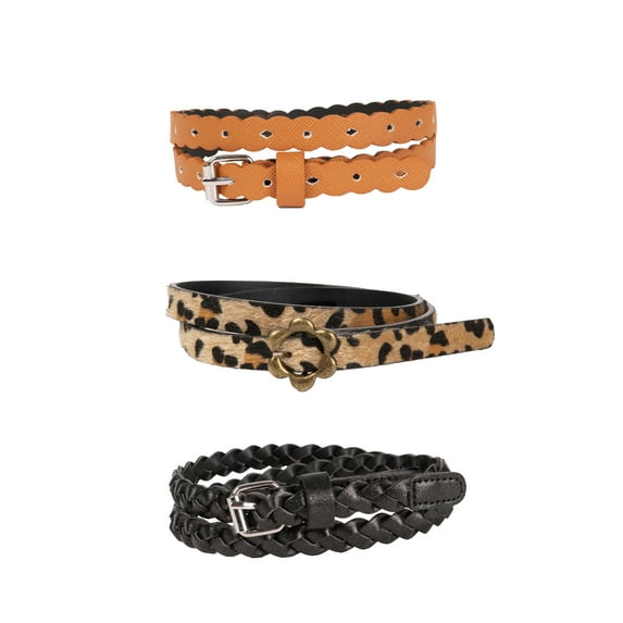Wonder Nation Girls Fashion Belts, 3-pack, Sizes XS-XXL