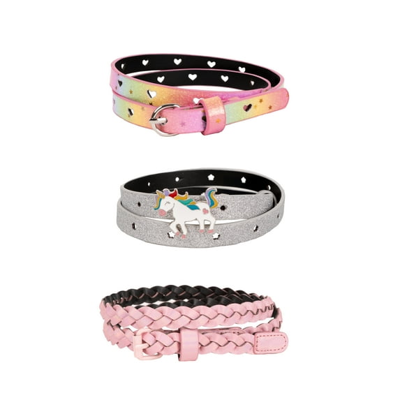 Wonder Nation Girls Fashion Belts, 3-pack, Sizes XS-XXL
