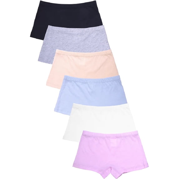 GIRLS COTTON BOYSHORTS Panty - 100% Cotton - Pack (6 colors), S