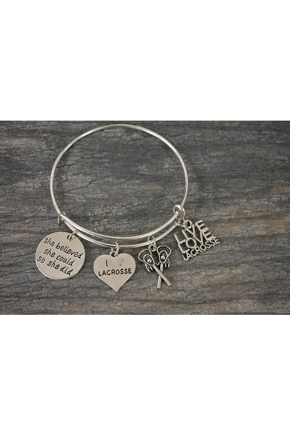 GIRLS LACROSSE CHARM BANGLE BRACELET GIFT