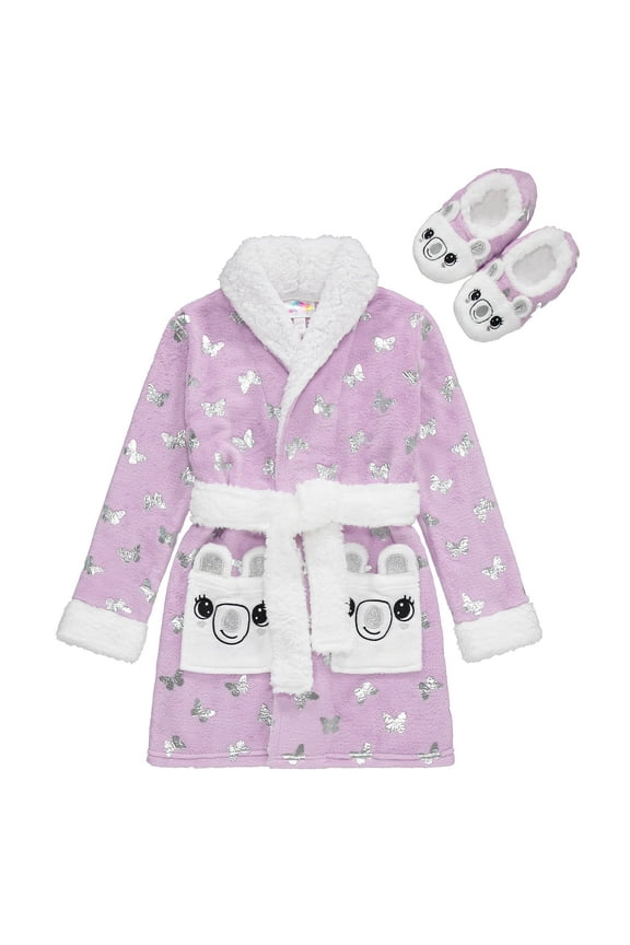 GIRLS ROBE WITH SLIPPER, SNOW, 7/8