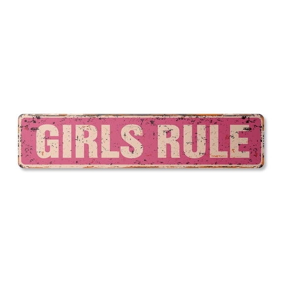 GIRLS RULE Vintage Plastic Street Sign female empowerment teens self esteem | Indoor/Outdoor | 30" Wide