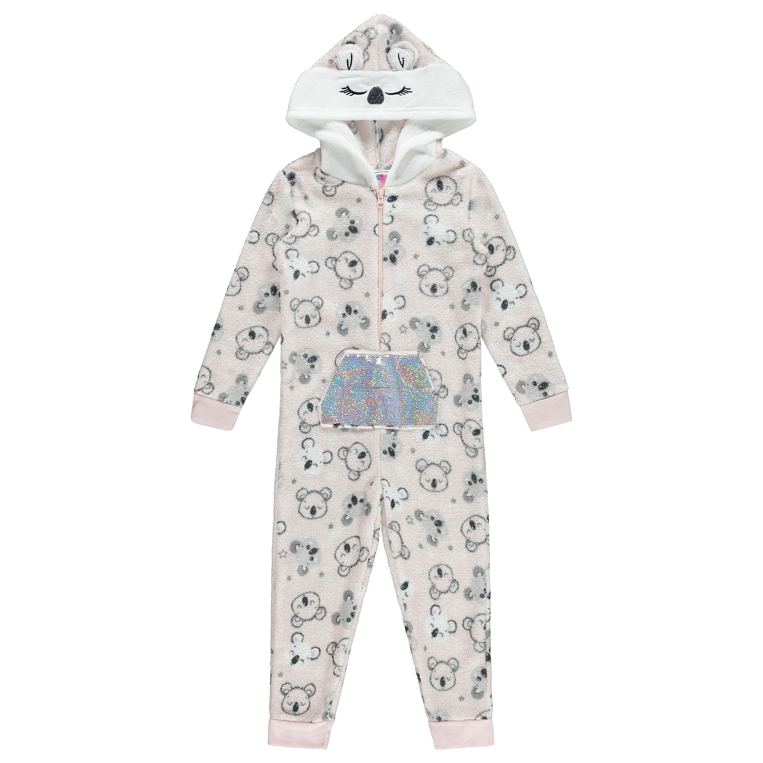 BTween Hooded RainbowithMermaid Onesie PJs for Girls with Purple Glitter Scales, BEAR, 6X