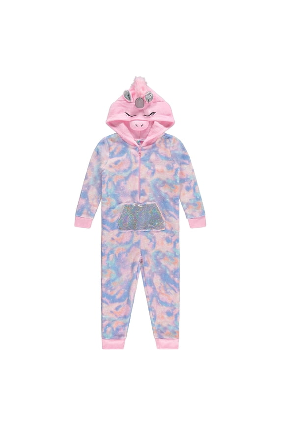 Hooded RainbowithMermaid Onesie PJs for Girls with Purple Glitter Scales, SPACE, 6X