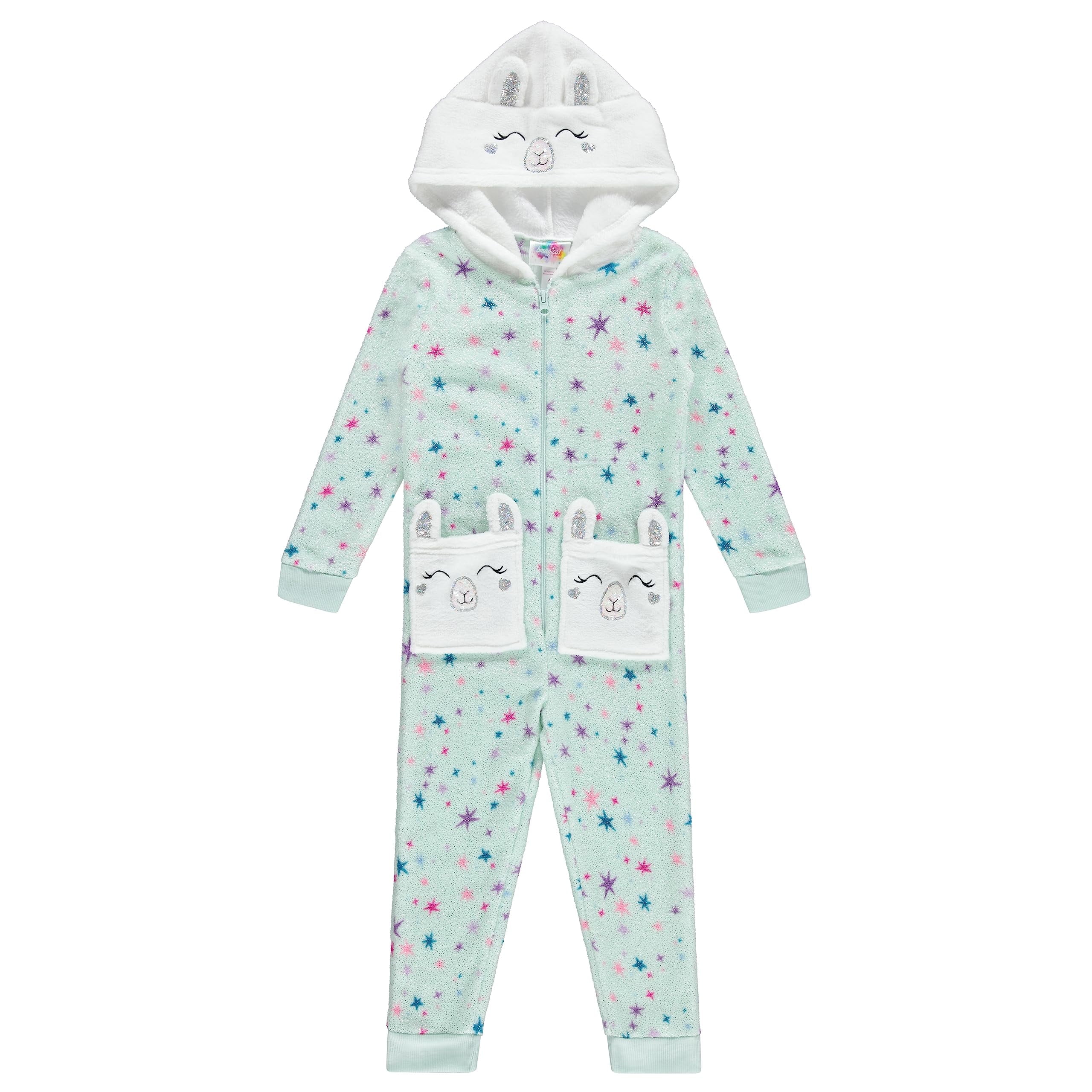 BTween Hooded RainbowithMermaid Onesie PJs for Girls with Purple Glitter Scales, STAR, 6X