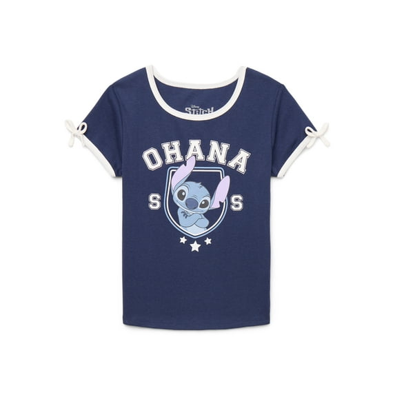 Stitch Girls Bow Detail Graphic Tee with Short Sleeves, Sizes 4-16