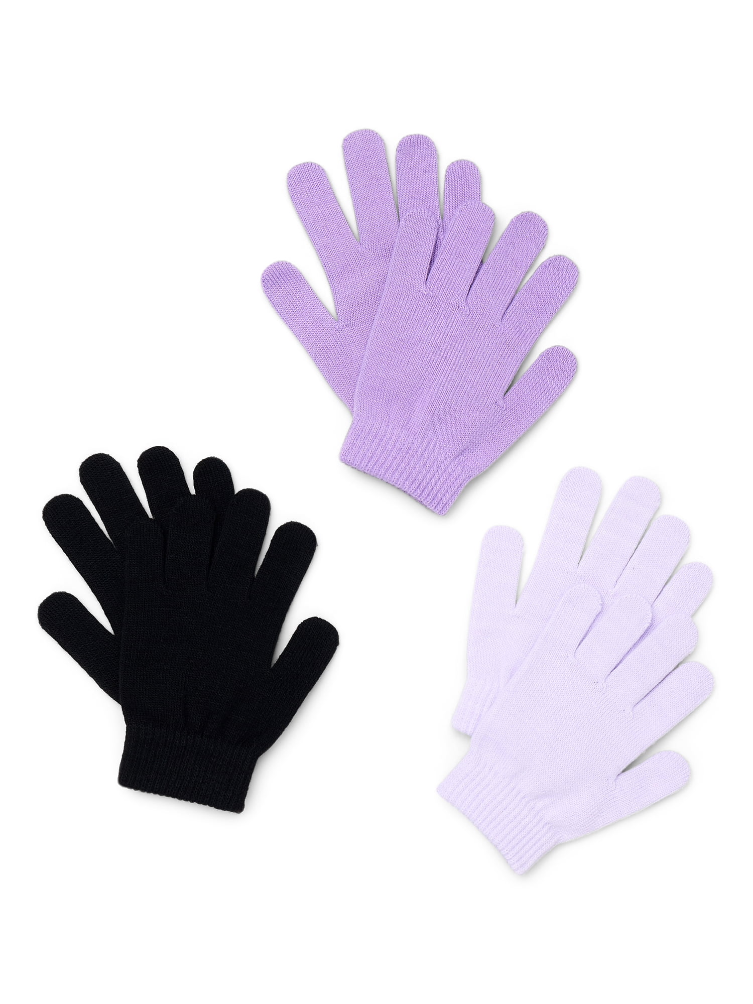 Wonder Nation Girls Knit Gloves, 3-Pack