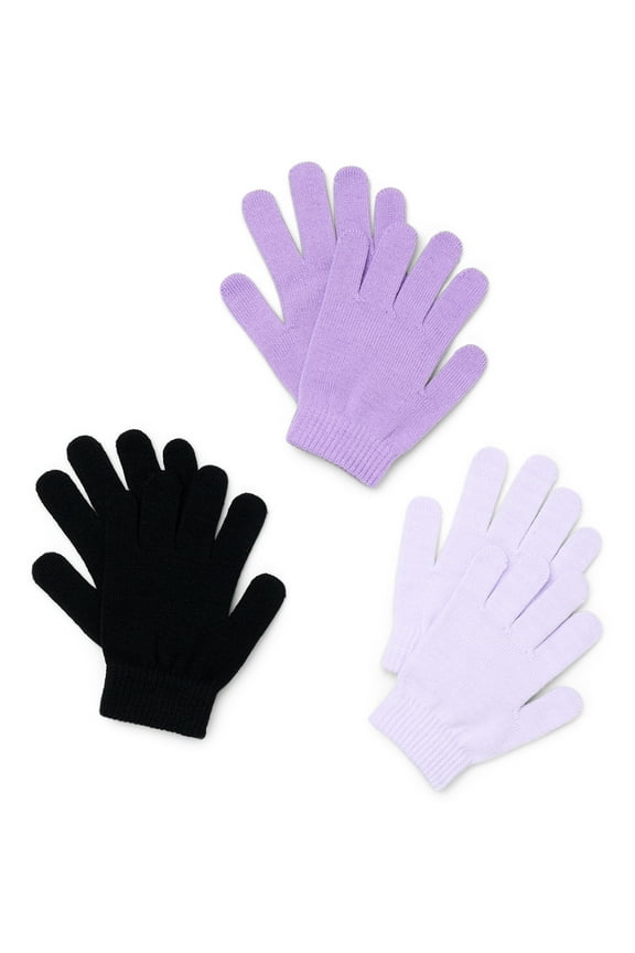 Girls Knit Gloves, 3-Pack