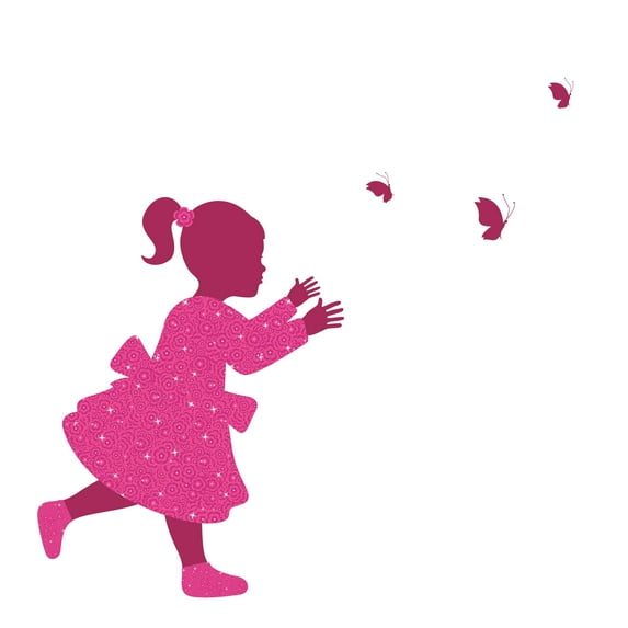 GIRLY - Kids Girls Bedroom Nursery Butterflies Art Decoration Garden Themed Design Vinyl Wall Decal - Home Living Room Young Girl In A Floral Dress Adhesive Wall Décor Sticker 30" x 30"