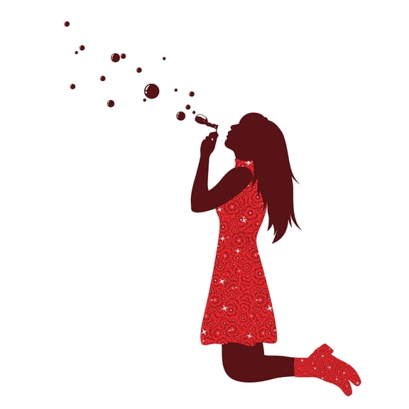 GIRLY - Kids Girls Nursery Bedroom Girl Blowing Bubbles Decoration Mural Art Design Vinyl Wall Decal - Home Living Room Colorful Art Floral Dress Wall Décor Sticker 8" x 10"