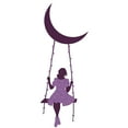 thumbnail image 1 of GIRLY - Vinyl Adhesive Purple Themed Girly Art Girl Silhouette Sitting On A Moon Crescent Swing Design Kids Girls Bedroom Wall Decal - Home Art Floral Dress Night Sky Wall Sticker 8" x 20", 1 of 3