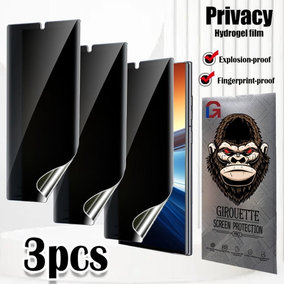 GIROUETTE [3 Packs]  Privacy Screen Protector for Samsung Galaxy S23 Ultra/ S23 Plus/S23,Not Glass,Support Fingerprint Reader,Scratch Resistant,Sensitive Touch,Anti-Spy Soft Hydrogel Film