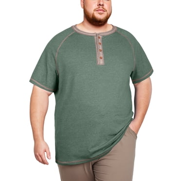 GIRUNS Big and Tall Henley Shirts for Men Short Sleeve Cotton Casual T Shirt with Button Placket Green 2X