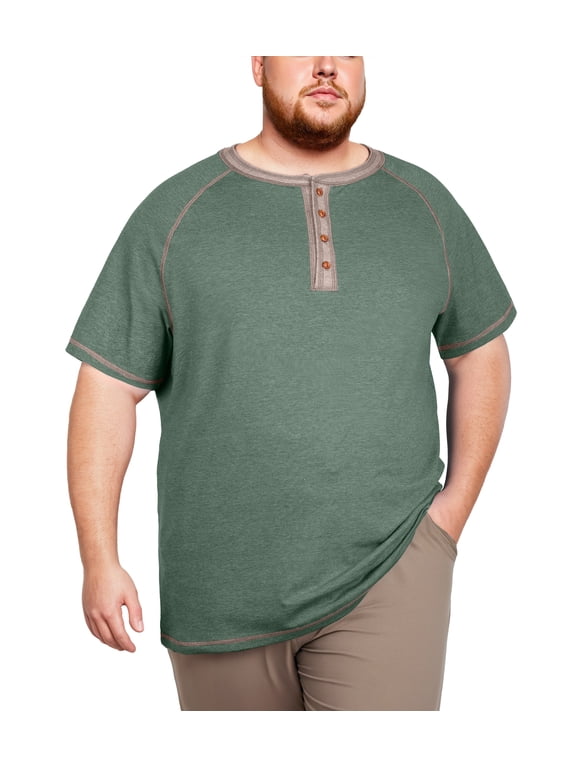 Big and Tall Henley Shirts for Men Short Sleeve Cotton Casual T Shirt with Button Placket Green 2X