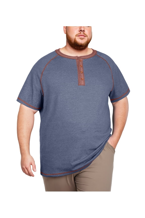 Big and Tall Henley Shirts for Men Short Sleeve Cotton Casual T Shirt with Button Placket Navy Blue 2X
