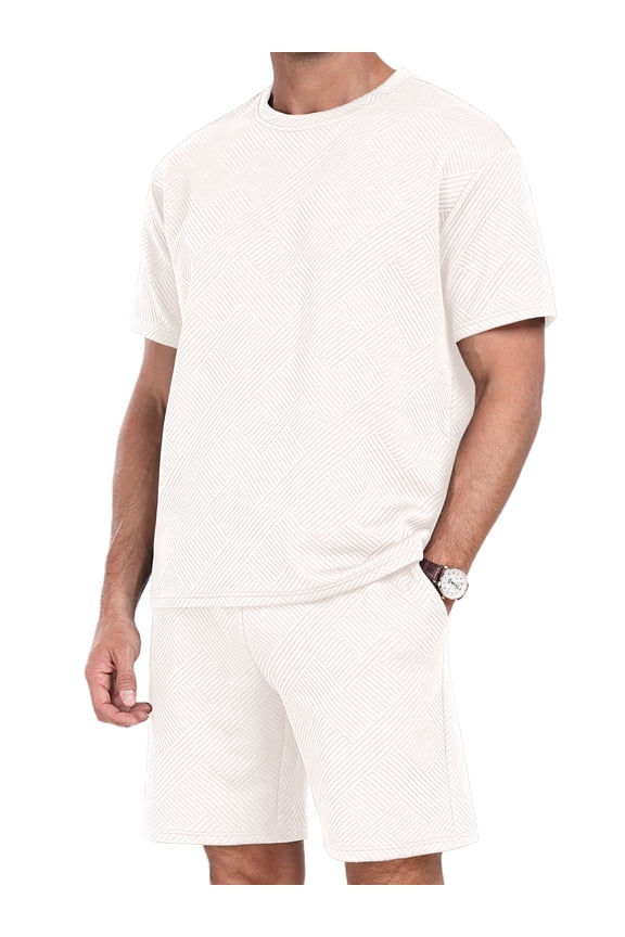 Mens 2 Piece Outfit Summer Vacation Beach Set Casual Short Sleeve Shirt and Shorts for Men Beige M
