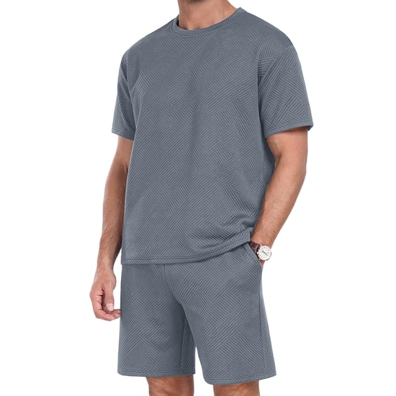 Mens 2 Piece Outfit Summer Vacation Beach Set Casual Short Sleeve Shirt and Shorts for Men Gray XL
