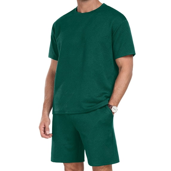 Mens 2 Piece Outfit Summer Vacation Beach Set Casual Short Sleeve Shirt and Shorts for Men Green S