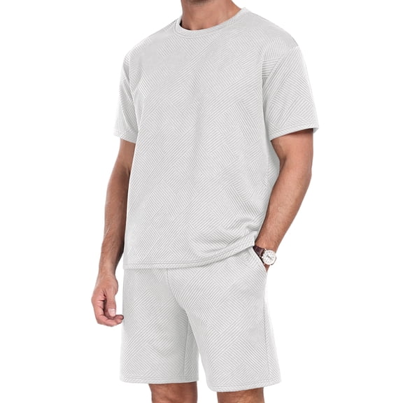 Mens 2 Piece Outfit Summer Vacation Beach Set Casual Short Sleeve Shirt and Shorts for Men Gray L