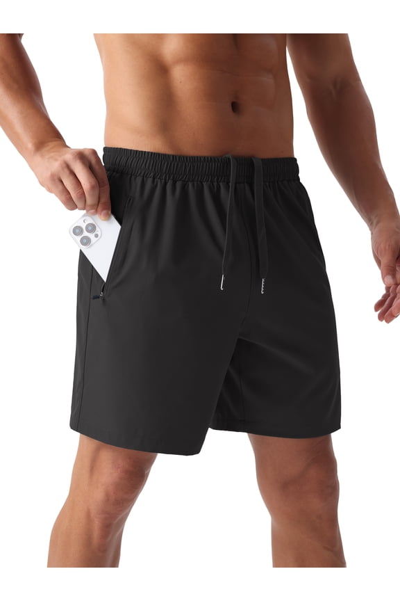 Men's Athletic Running Shorts Quick Dry with Zipper Pockets Workout Gym Basketball Shorts Black L