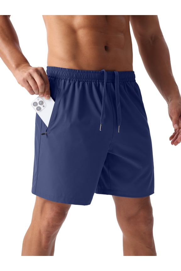 Men's Athletic Running Shorts Quick Dry with Zipper Pockets Workout Gym Basketball Shorts Dark Blue M