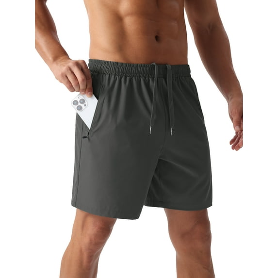 GIRUNS Men's Athletic Running Shorts Quick Dry with Zipper Pockets Workout Gym Basketball Shorts Dark Gray L