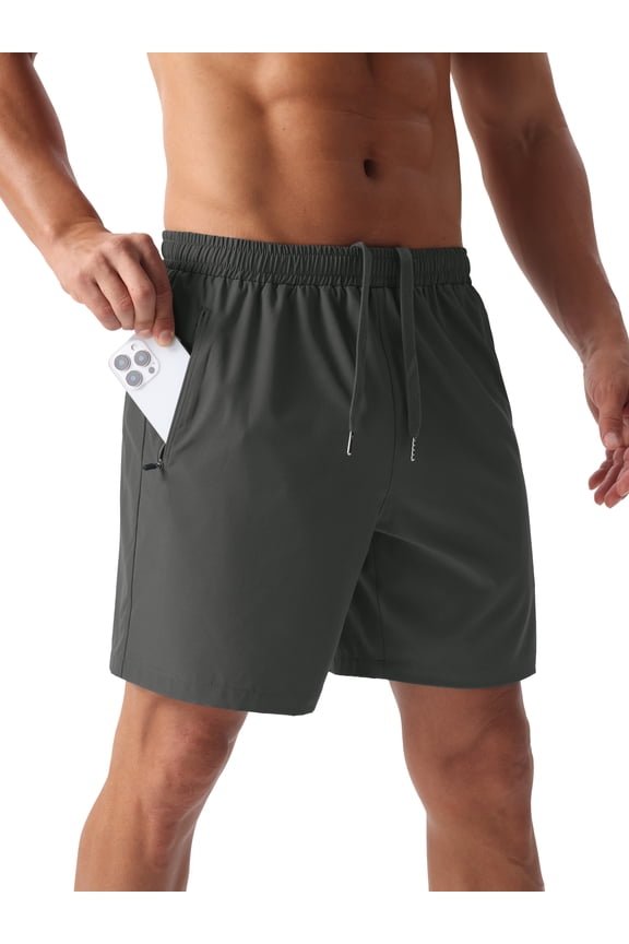 Men's Athletic Running Shorts Quick Dry with Zipper Pockets Workout Gym Basketball Shorts Dark Gray L
