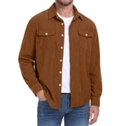 GIRUNS Men's Corduroy Jacket Long Sleeve Button Down Shirts Casual Shirt Jackets with Flap Pockets Brown L