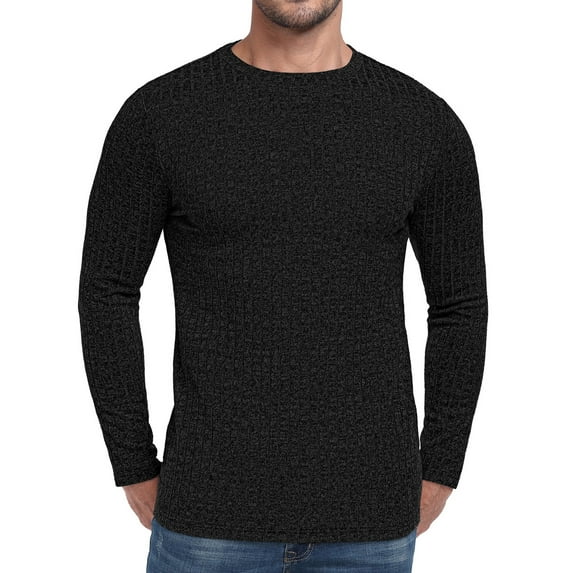GIRUNS Men's Crew Neck Sweaters Rib Knit Pullover Sweater Soft Lightweight Long Sleeve Sweatshirt Black L