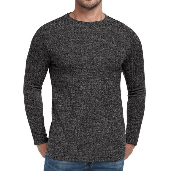 GIRUNS Men's Crew Neck Sweaters Rib Knit Pullover Sweater Soft Lightweight Long Sleeve Sweatshirt Dark Grey XL