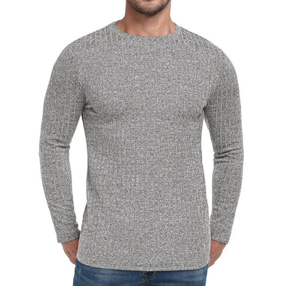 GIRUNS Men's Crew Neck Sweaters Rib Knit Pullover Sweater Soft Lightweight Long Sleeve Sweatshirt Grey 2XL