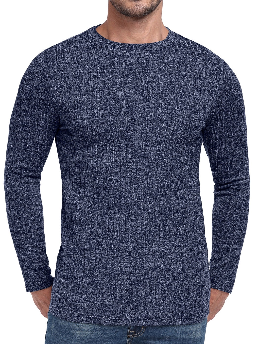 Navy Blue Ribbed Sweater GIRUNS Men's Crew Neck Sweaters Rib Knit Pullover Sweater Soft ...