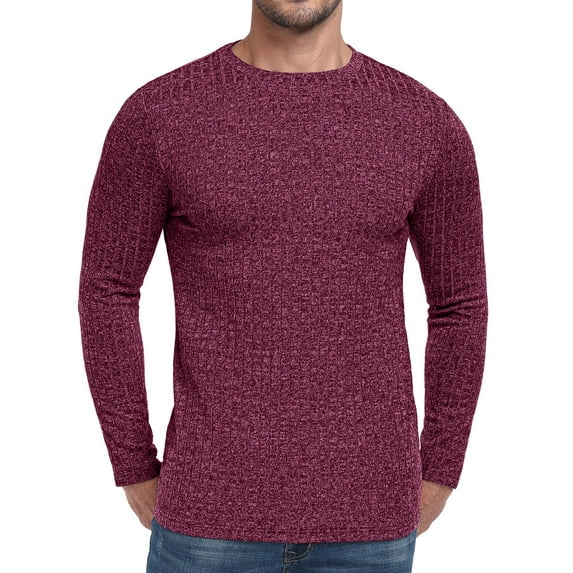 GIRUNS Men's Crew Neck Sweaters Rib Knit Pullover Sweater Soft Lightweight Long Sleeve Sweatshirt Rose Red L