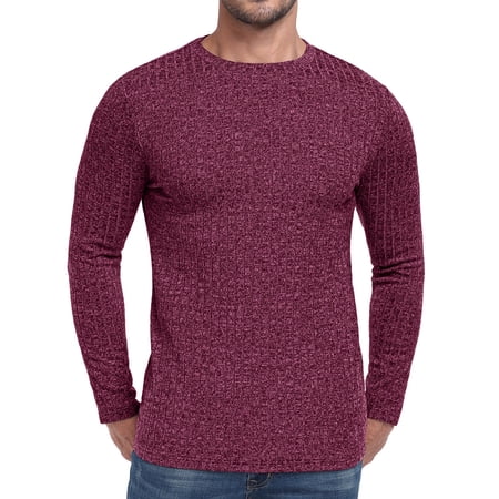 GIRUNS Men's Crew Neck Sweaters Rib Knit Pullover Sweater Soft Lightweight Long Sleeve Sweatshirt Rose Red M
