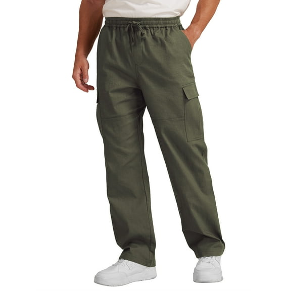 GIRUNS Mens Casual Cargo Pants with Multi Pockets Workout Joggers Stretch Sweatpants Hiking Drawstring Pants