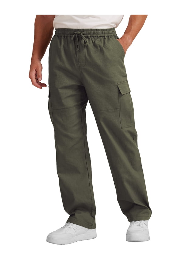Mens Casual Cargo Pants Baggy Straight Leg Sweatpants with Pockets Hiking Trousers