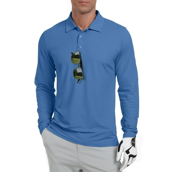 GIRUNS Men's Golf Polo Shirts Long Sleeve UPF 50+ Lightweight Summer Casual Quick Dry Tee Dark Blue XL