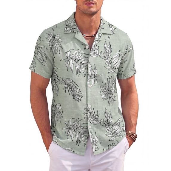 GIRUNS Men's Hawaiian Beach Short Sleeve Button Down Shirt Tropical Cuban Collar Casual Shirt