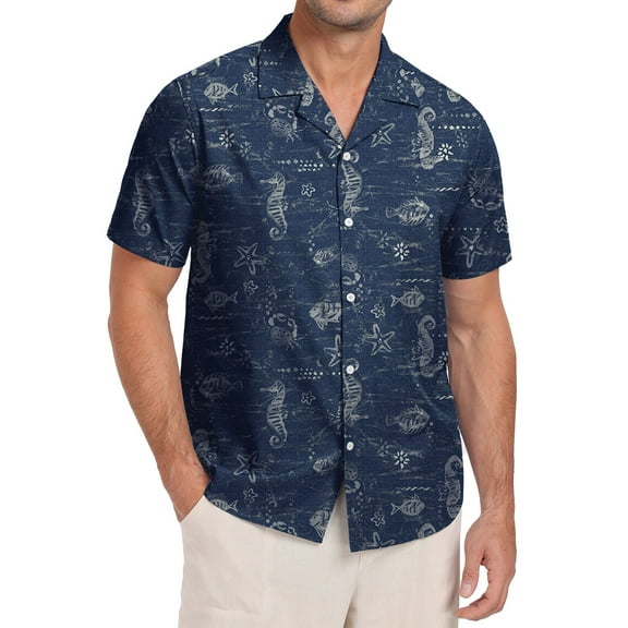 GIRUNS Men's Hawaiian Beach Short Sleeve Button Up Shirt Tropical Cuban Collar Casual Shirt